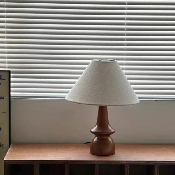 Traditional Vintage Fabric Conical Shade Solid Wood Base 1-Light Table Lamp For Bedroom - Image 6