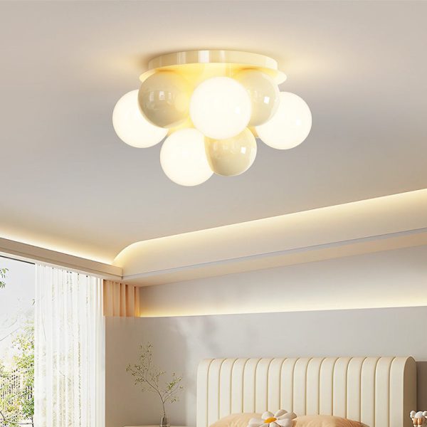 Contemporary Scandinavian Iron Magic Bean Glass Shade 1-Light Semi-Flush Mount Ceiling Light For Hallway - Image 3