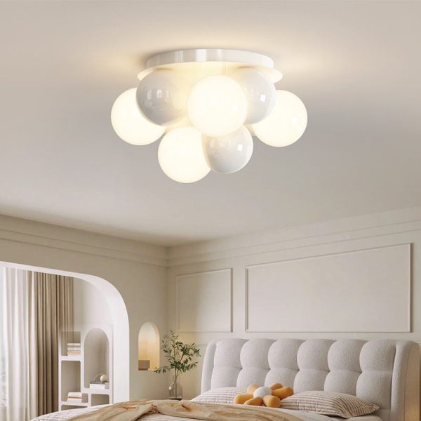 Contemporary Scandinavian Iron Magic Bean Glass Shade 1-Light Semi-Flush Mount Ceiling Light For Hallway - Image 2