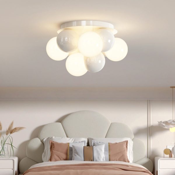 Contemporary Scandinavian Iron Magic Bean Glass Shade 1-Light Semi-Flush Mount Ceiling Light For Hallway - Image 9