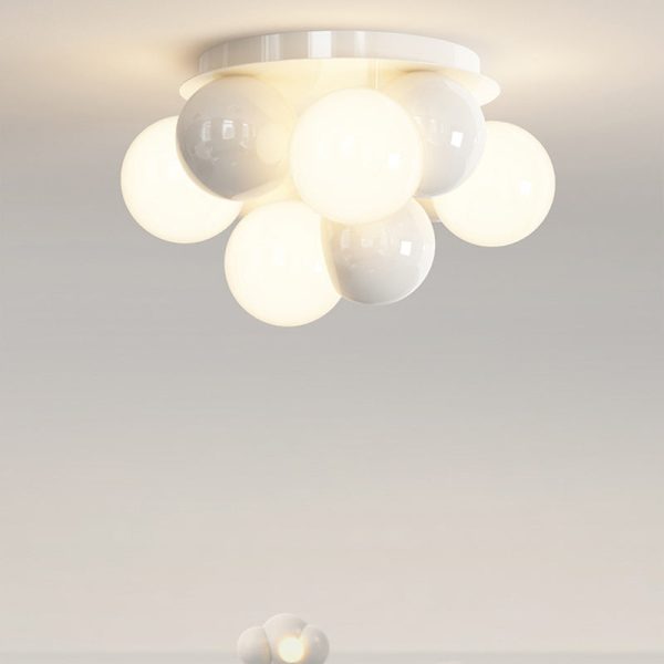 Contemporary Scandinavian Iron Magic Bean Glass Shade 1-Light Semi-Flush Mount Ceiling Light For Hallway - Image 12