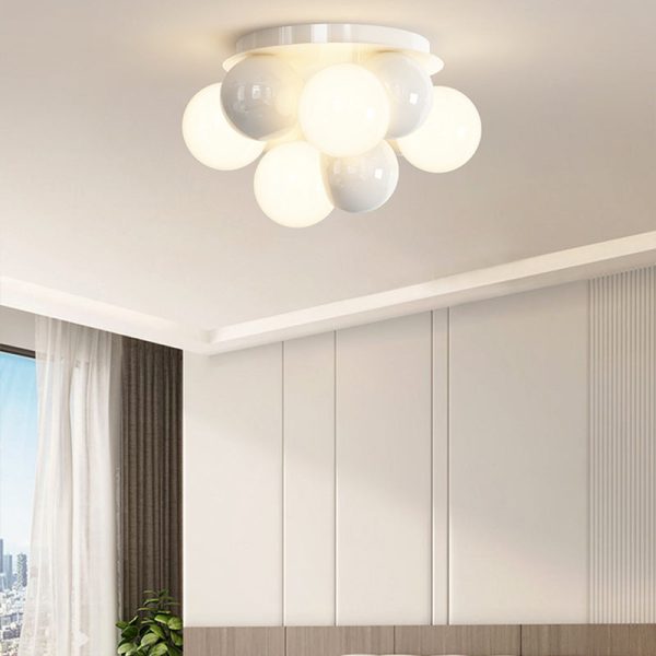 Contemporary Scandinavian Iron Magic Bean Glass Shade 1-Light Semi-Flush Mount Ceiling Light For Hallway - Image 10