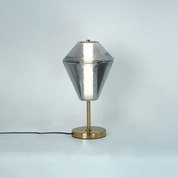 Contemporary Nordic Iron Geometric Cone-Stacked Water Ripple Glass LED Table Lamp For Bedroom - Image 9