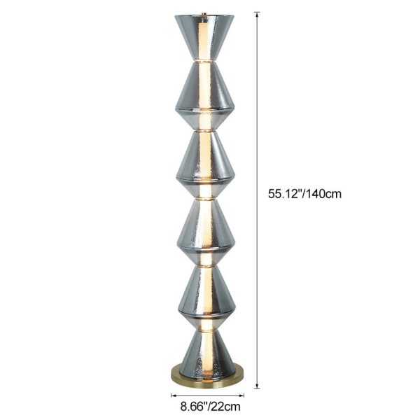 Contemporary Nordic Iron Geometric Cone-Stacked Water Ripple Glass LED Standing Floor Lamp For Bedroom - Image 4