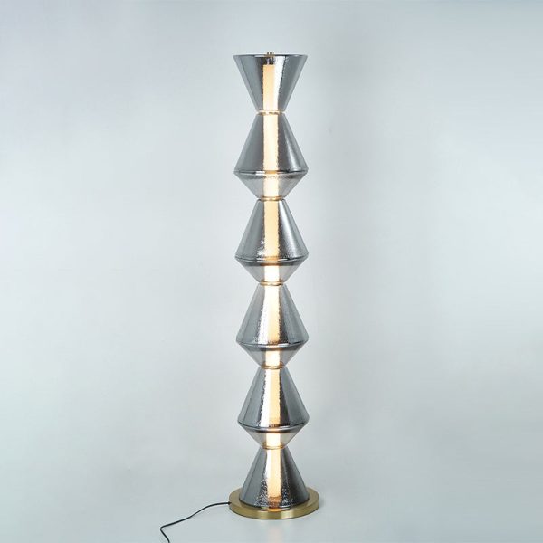 Contemporary Nordic Iron Geometric Cone-Stacked Water Ripple Glass LED Standing Floor Lamp For Bedroom - Image 9