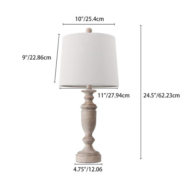 Modern Eclectic Fabric Round Shade Solid Wood 1-Light Table Lamp For Bedroom - Image 3