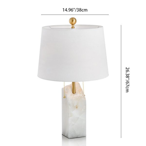 Modern Luxury Fabric Tapered Shade Raw White Alabaster Base 1-Light Table Lamp For Bedroom - Image 4