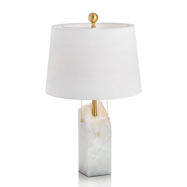 Modern Luxury Fabric Tapered Shade Raw White Alabaster Base 1-Light Table Lamp For Bedroom - Image 10