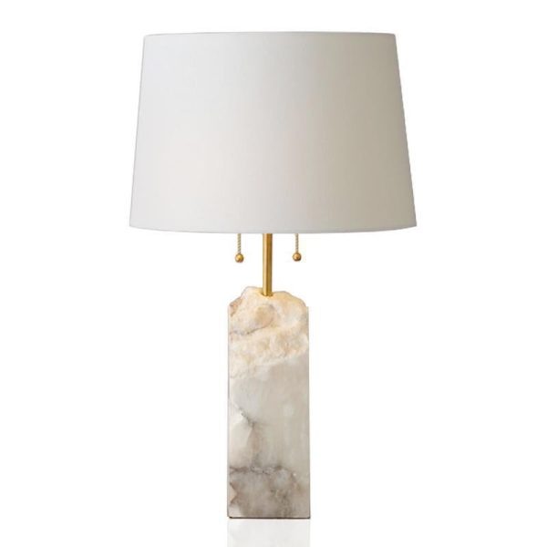 Modern Luxury Fabric Tapered Shade Raw White Alabaster Base 1-Light Table Lamp For Bedroom - Image 11