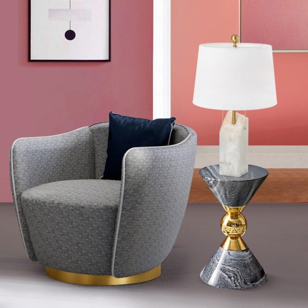 Modern Luxury Fabric Tapered Shade Raw White Alabaster Base 1-Light Table Lamp For Bedroom - Image 8