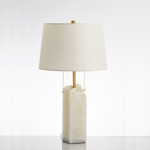 Modern Luxury Fabric Tapered Shade Raw White Alabaster Base 1-Light Table Lamp For Bedroom - Image 9