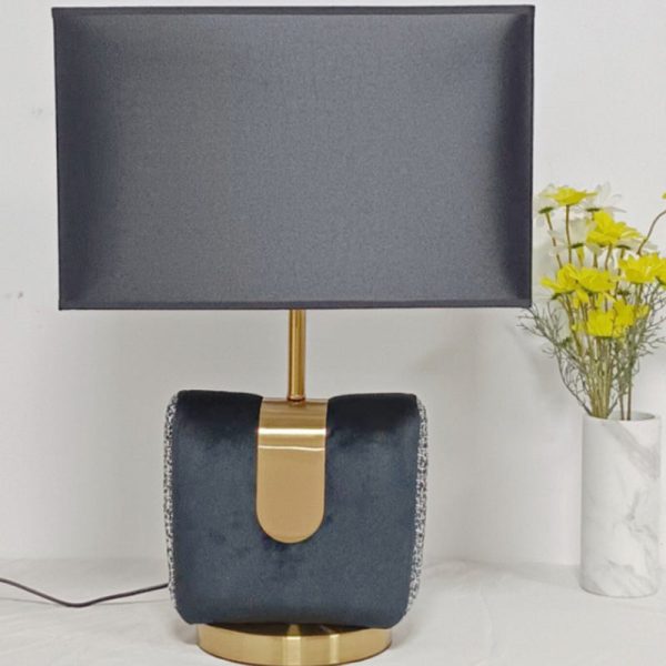 Modern Eclectic Fabric Square Shade Leather Iron 1-Light Table Lamp For Bedroom - Image 9