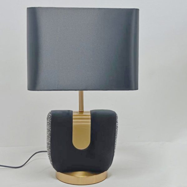 Modern Eclectic Fabric Square Shade Leather Iron 1-Light Table Lamp For Bedroom - Image 8