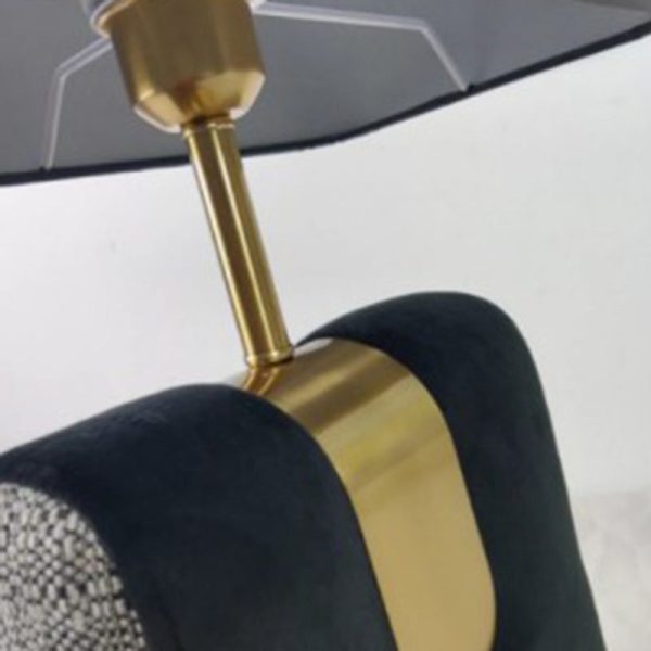 Modern Eclectic Fabric Square Shade Leather Iron 1-Light Table Lamp For Bedroom - Image 4