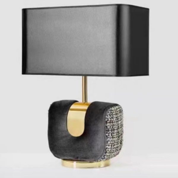 Modern Eclectic Fabric Square Shade Leather Iron 1-Light Table Lamp For Bedroom - Image 10