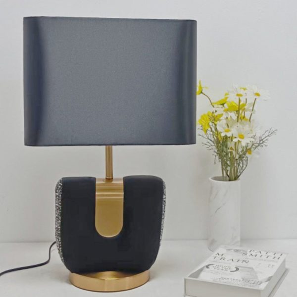 Modern Eclectic Fabric Square Shade Leather Iron 1-Light Table Lamp For Bedroom - Image 7