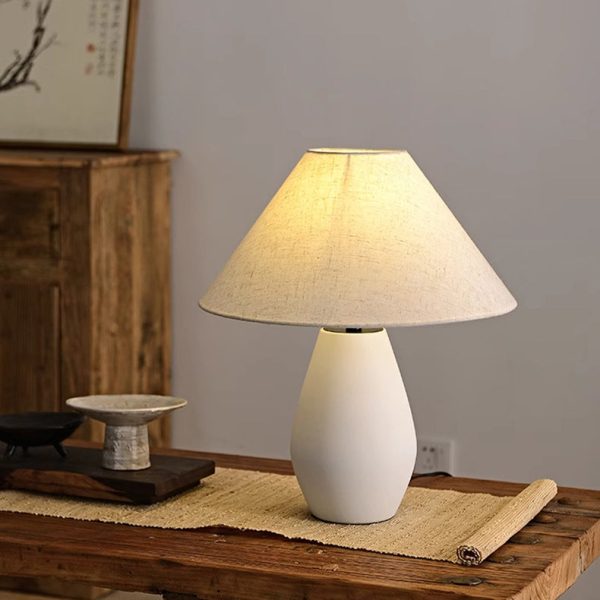 Traditional Vintage Fabric Tapered Shade Ceramic Bottle Base 1-Light Table Lamp For Bedroom - Image 3