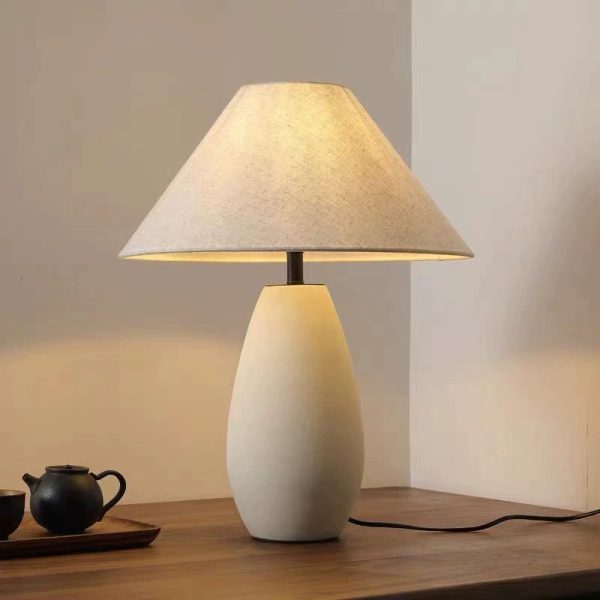 Traditional Vintage Fabric Tapered Shade Ceramic Bottle Base 1-Light Table Lamp For Bedroom - Image 2