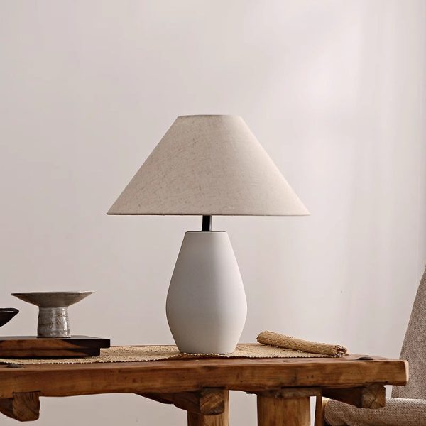Traditional Vintage Fabric Tapered Shade Ceramic Bottle Base 1-Light Table Lamp For Bedroom - Image 6