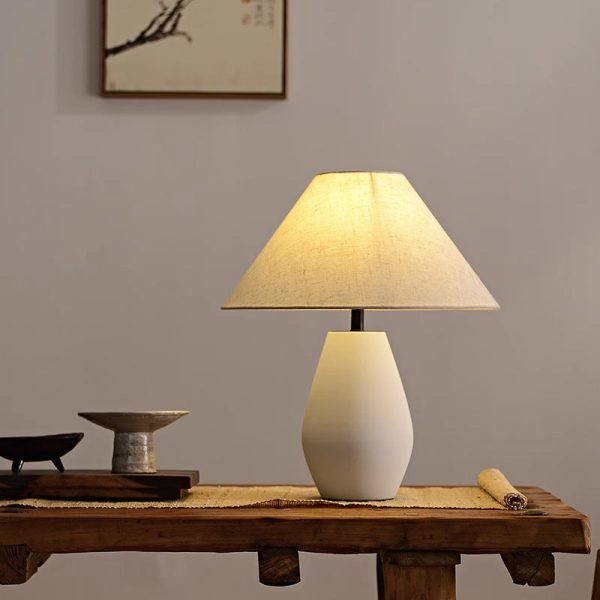 Traditional Vintage Fabric Tapered Shade Ceramic Bottle Base 1-Light Table Lamp For Bedroom - Image 5