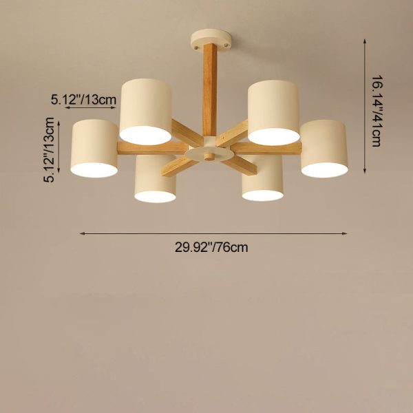 Contemporary Scandinavian Solid Wood Frame Hardware Cylinder Shade 6/8-Light Semi-Flush Mount Ceiling Light For Living Room - Image 4