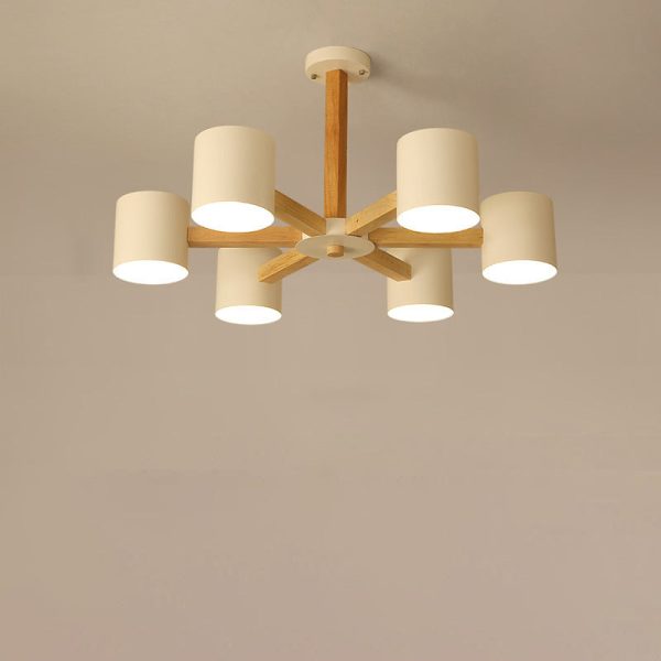Contemporary Scandinavian Solid Wood Frame Hardware Cylinder Shade 6/8-Light Semi-Flush Mount Ceiling Light For Living Room - Image 16