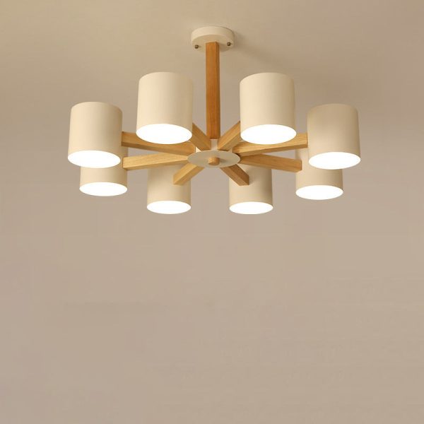 Contemporary Scandinavian Solid Wood Frame Hardware Cylinder Shade 6/8-Light Semi-Flush Mount Ceiling Light For Living Room - Image 17