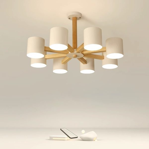 Contemporary Scandinavian Solid Wood Frame Hardware Cylinder Shade 6/8-Light Semi-Flush Mount Ceiling Light For Living Room - Image 13