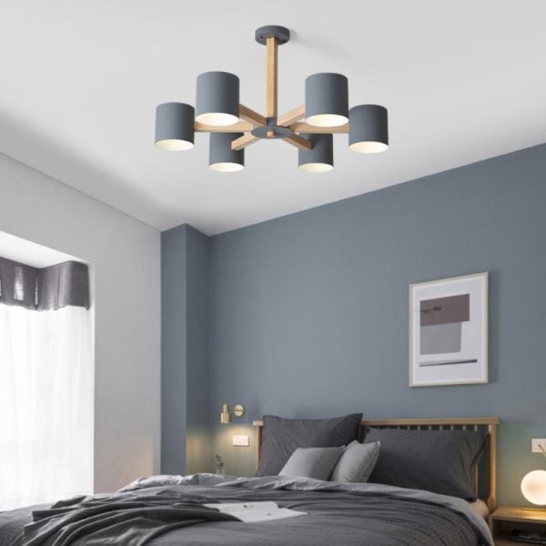 Contemporary Scandinavian Solid Wood Frame Hardware Cylinder Shade 6/8-Light Semi-Flush Mount Ceiling Light For Living Room - Image 10