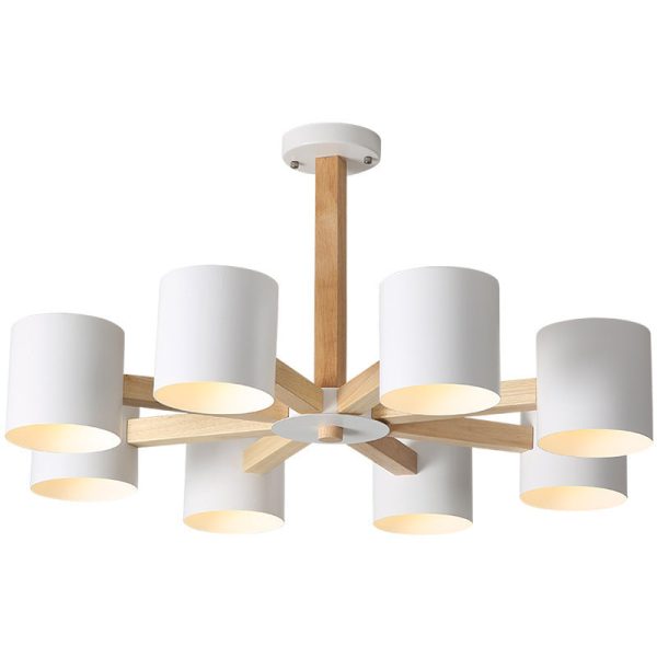 Contemporary Scandinavian Solid Wood Frame Hardware Cylinder Shade 6/8-Light Semi-Flush Mount Ceiling Light For Living Room - Image 18