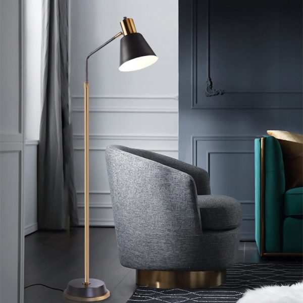 Contemporary Scandinavian Hardware Conical Shade 1-Light Standing Floor Lamp For Bedroom