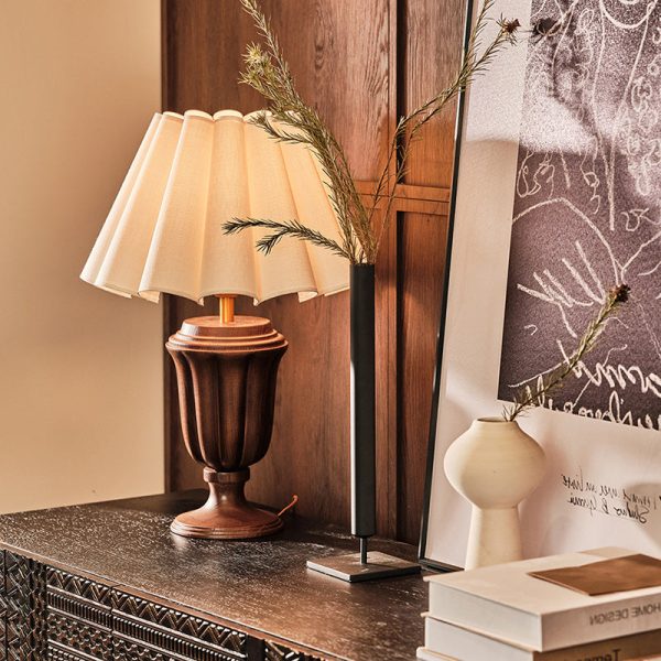 Traditional Vintage Fabric Flower Bouquet Shade Solid Wood 1-Light Table Lamp For Bedroom - Image 9