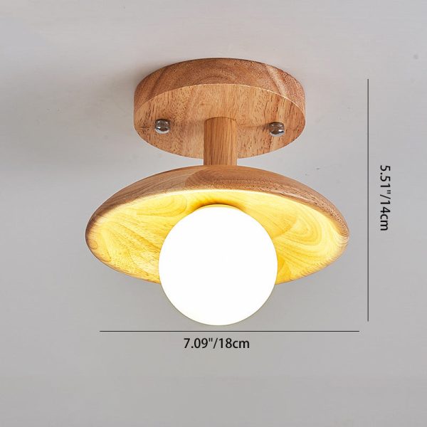 Traditional Japanese Wood Grain Glass Ball Shade 1-Light Semi-Flush Mount Ceiling Light For Living Room - Image 4