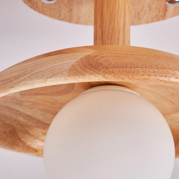 Traditional Japanese Wood Grain Glass Ball Shade 1-Light Semi-Flush Mount Ceiling Light For Living Room - Image 7