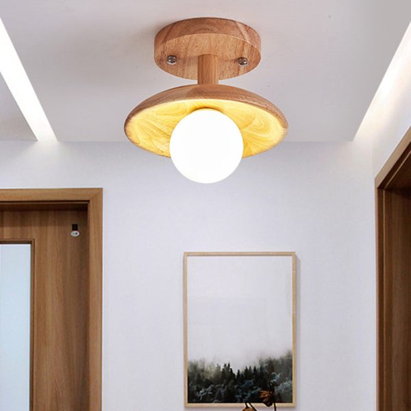 Traditional Japanese Wood Grain Glass Ball Shade 1-Light Semi-Flush Mount Ceiling Light For Living Room - Image 8