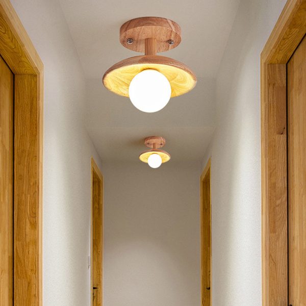 Traditional Japanese Wood Grain Glass Ball Shade 1-Light Semi-Flush Mount Ceiling Light For Living Room - Image 9