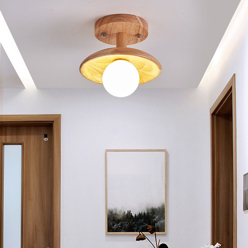 BS-Lighting-LL04594-4.jpg Traditional Japanese Wood Grain Glass Ball Shade 1-Light Semi-Flush Mount Ceiling Light For Living Room - Image 1