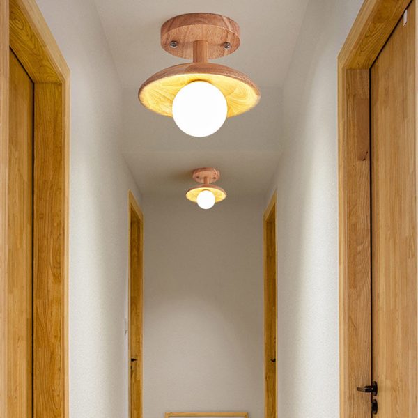 Traditional Japanese Wood Grain Glass Ball Shade 1-Light Semi-Flush Mount Ceiling Light For Living Room - Image 2