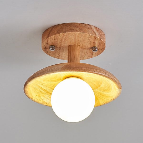 Traditional Japanese Wood Grain Glass Ball Shade 1-Light Semi-Flush Mount Ceiling Light For Living Room - Image 3