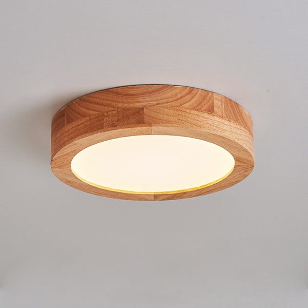 Traditional Vintage Wood Grain Cylinder Acrylic LED Flush Mount Ceiling Light For Living Room - Image 6