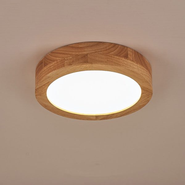Traditional Vintage Wood Grain Cylinder Acrylic LED Flush Mount Ceiling Light For Living Room - Image 7
