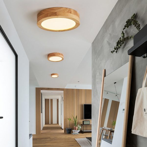 Traditional Vintage Wood Grain Cylinder Acrylic LED Flush Mount Ceiling Light For Living Room - Image 5