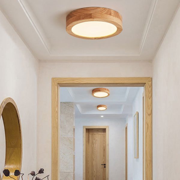 Traditional Vintage Wood Grain Cylinder Acrylic LED Flush Mount Ceiling Light For Living Room - Image 4