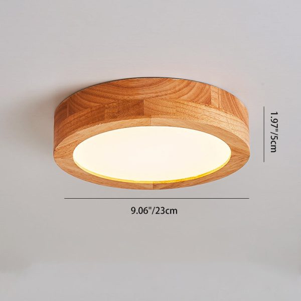 Traditional Vintage Wood Grain Cylinder Acrylic LED Flush Mount Ceiling Light For Living Room - Image 3