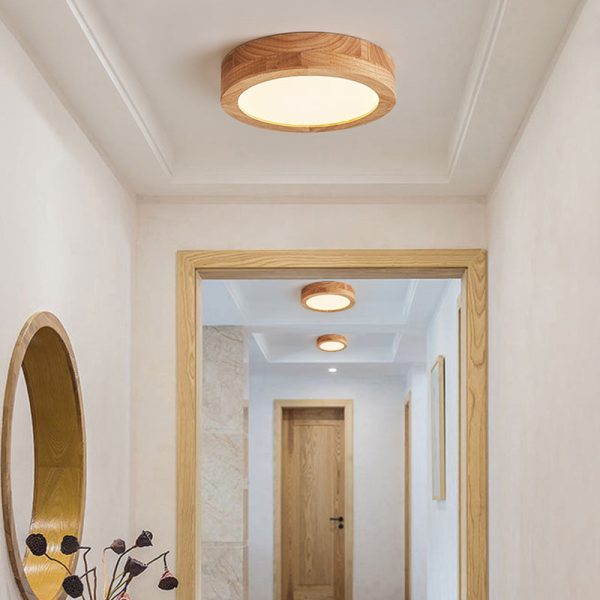 Traditional Vintage Wood Grain Cylinder Acrylic LED Flush Mount Ceiling Light For Living Room - Image 2