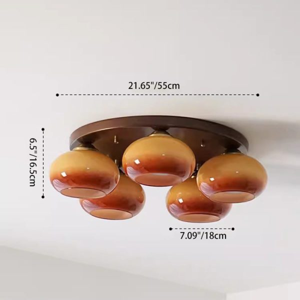 Traditional French Glass Persimmon Shade Iron 5-Light Semi-Flush Mount Ceiling Light For Living Room - Image 3