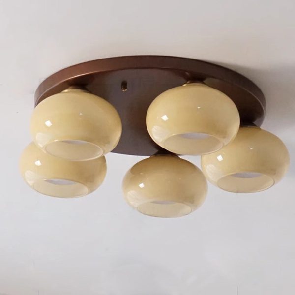 Traditional French Glass Persimmon Shade Iron 5-Light Semi-Flush Mount Ceiling Light For Living Room - Image 2