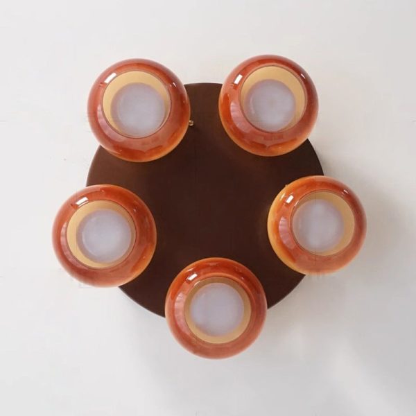 Traditional French Glass Persimmon Shade Iron 5-Light Semi-Flush Mount Ceiling Light For Living Room - Image 4