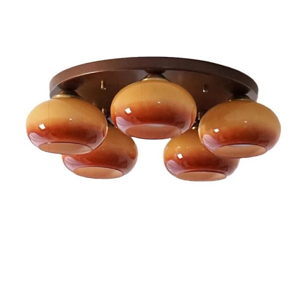 Traditional French Glass Persimmon Shade Iron 5-Light Semi-Flush Mount Ceiling Light For Living Room - Image 5
