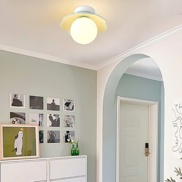 Traditional French Resin Flower PE Ball Shade 1-Light Semi-Flush Mount Ceiling Light For Living Room - Image 9